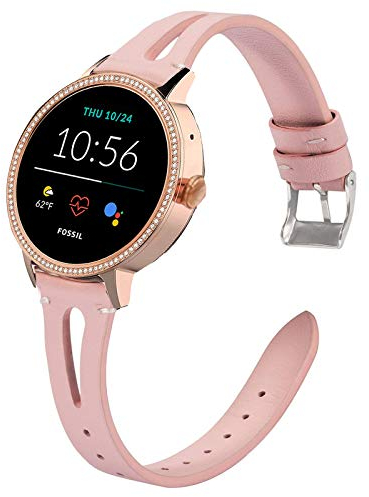 LvBu Armband Kompatibel mit Fossil Damen GEN 5E, Quick Release Leder Classic Ersatz Uhrenarmband für Fossil Damen GEN 5E Smartwatch (Rosa)