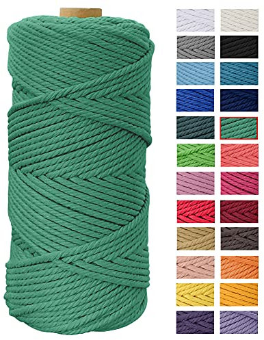 Macrame Cord 4mm x 109 Yards, JeogYong Thick Natural Cotton Cord Yarn Thread, 4-Strand Twisted Spool Twine String Cotton Rope for DIY Crafts, Wall Hangings, Plant Hangers, Home Decorations (Emerald)
