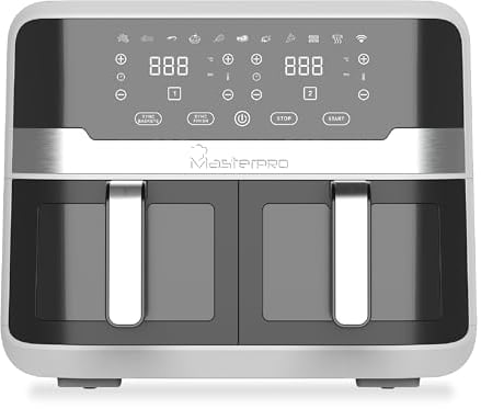 MasterPro Rocket Duo - Friggitrice ad aria doppia da 9 litri e 2400w - Controllo tempo e temperatura - Display digitale - Cestelli in alluminio facili da pulire - Controllo smartphone