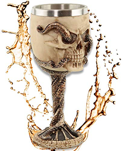 Deko Kelch ''Octos Best Brew'' - Totenkopf-Weinkelch (160ml) mit Kraken-Tentakeln - Höhe 18cm - Dekoration Fantasy Horror