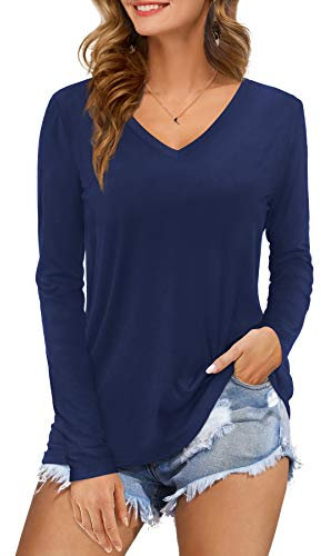 Florboom Donna Maglietta con Scollo a V Maglietta a Manica Lunga Top Maglietta Allentata Top Viola M