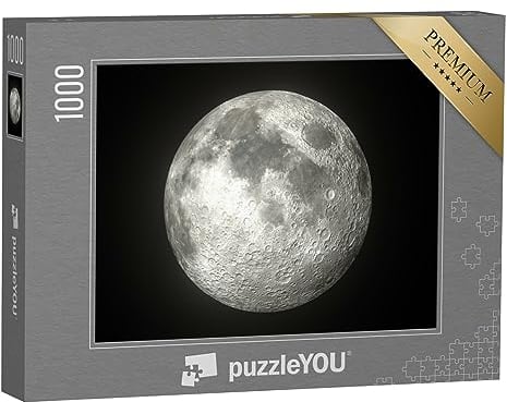 puzzleYOU: Puzzle 1000 Teile „Leuchtender Mond vor schwarzem Hintergrund“ – aus der Puzzle-Kollektion Mond, Astronomie, Schwarz-Weiß
