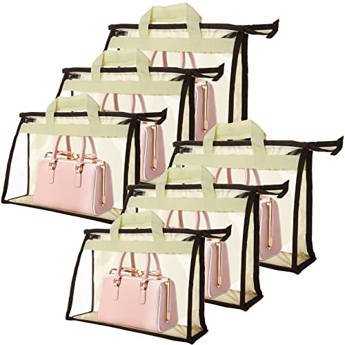 YAYODS 6PCS Transparent Handbag Storage, 3 Sizes Handbag Dust Bags with Zipper and Handle, Anti-dust Purse Storage Bag for Hanging Closet Shelf