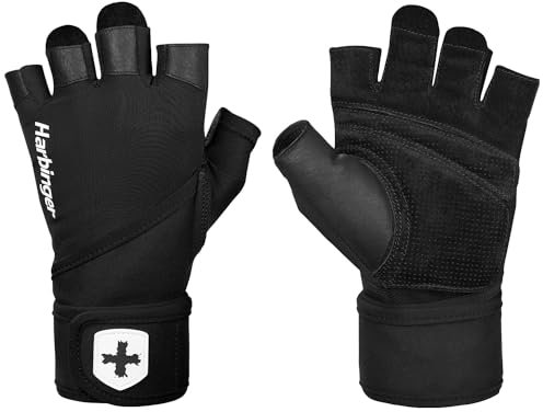 Harbinger Pro Wristwrap 2.0 Gewichtheberhandschuhe – Echtes Leder, integrierte Handgelenkstützen, 4-Wege-Stretch, perforiertes Design – Maximaler Halt – Unisex, Schwarz, Klein