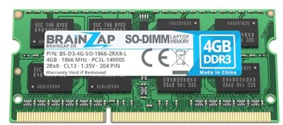 BRAINZAP Memoria RAM da 4 GB DDR3 SO-DIMM PC3L-14900S 2Rx8 1866 MHz 1.35 V CL13 Notebook Laptop