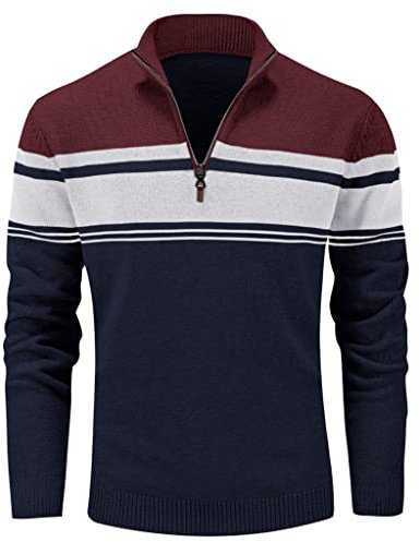 MAGCOMSEN Men's Jumpers Winter Quarter Zip Jumper Golf V Neck Knitted Warm Lightweight Cotton Sweater Casual Work Pullover Top Navy,Red,L