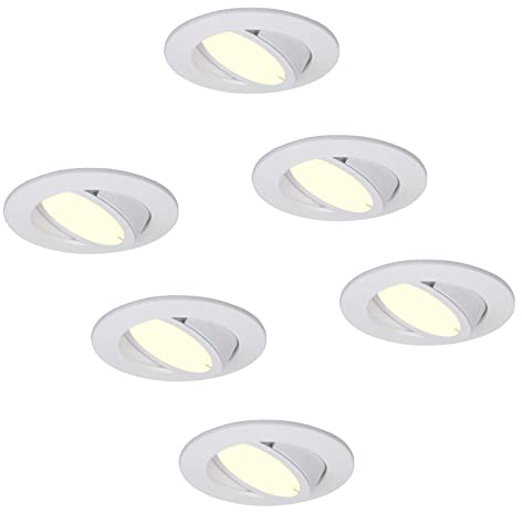 HCFEI LED Einbaustrahler dimmbar Weiß-Matt Schwenkbar 5W flach 230V Einbau-Spot Strahler Einbauspot 68mm Bohrloch, 38°Abstrahlwinkel (6er - Warmweiß)