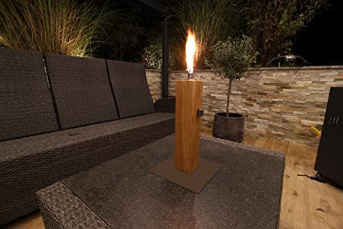Gartenfackel aus Eiche - Nachfüllbar - Handarbeit - Terrassenfackel / Ölfackel / Balkonfackel inkl. Kindersicherung und Glasfaserdocht (braun, 40cm)