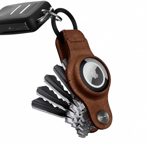 KeySmart Air – Kompakter Schlüssel Organizer für Apple AirTag | Echtes Leder Schlüsselanhänger für sicheren Halt und Schutz | Ordnet bis zu 5 Schlüssel Hosentasche.