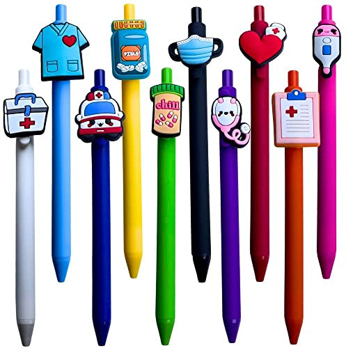 10 PC Nurse Pens | Cute Nursing Pens Set in Bulk with Heart, Syringe | Nurses & Medical Assistant Badge Supplies, Gifts, Accessories for work, Office Decorations, Nursing School Essentials