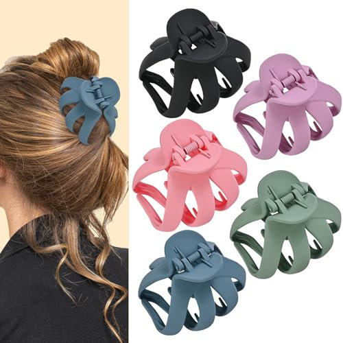 Lolalet 5 Pinces à Cheveux Pieuvre, Pinces à Cheveux Anti-dérapantes pour Cheveux Longs Epais et Bouclés, Octopus Hair Claw Clips pour Les Femmes et Filles -Coloré