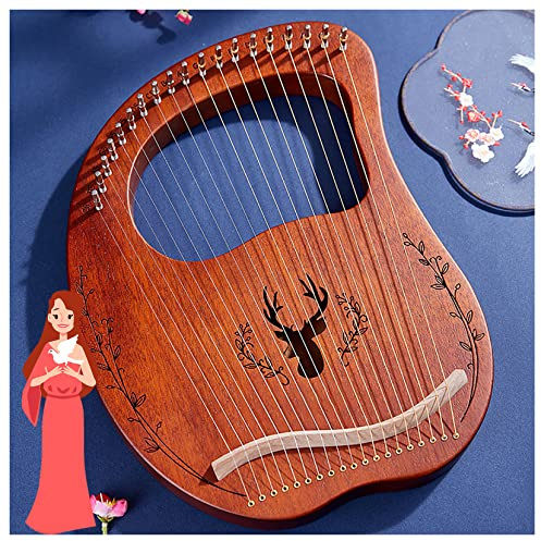 LVJMOB Tragbare Harfe Instrument Mahagoni, Lyre Harfen, Metall Mahagoni Leier Harfe mit Stimmschlüssel und Tragetasche, Lyre Instrument für Erwachsene/Kinder/Anfänger 19string brown1