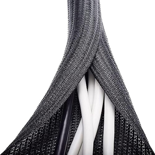 ZhiYo 6.6ft- 1.5inch Cable Sleeve, Cord Wrap Wire Protector Tubing for Pets | 2m,38mm,black. Braided split loom. Protects against pet bites & tangles. For computer, TV, gaming desk.