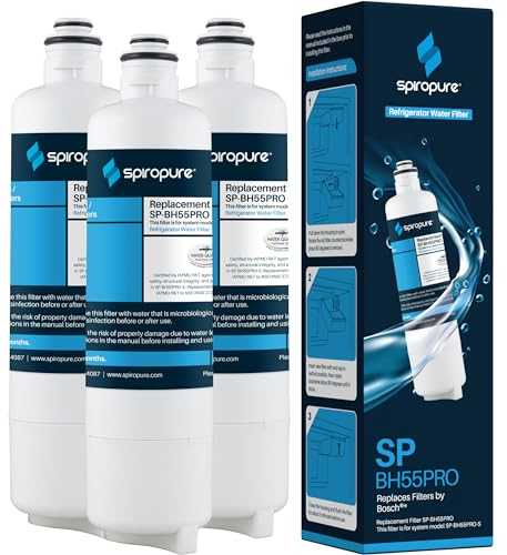 SpiroPure SP-BH55PRO NSF-zertifizierter Kühlschrank-Wasserfilter, kompatibler Ersatz für Bosch Ultra Clarity Pro BORPLFTR50 BORPLFTR55 11032531 RA450022 REPLFLTR55 (3 Stück)