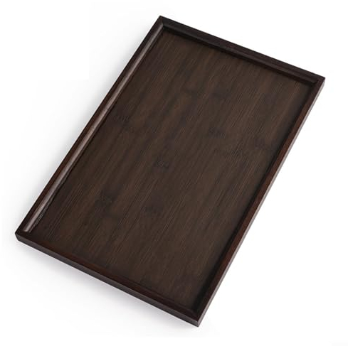 Bandeja de madera para servir, plato cuadrado para servir vajilla, bandeja marrón para aperitivos, frutas, cenas, fiestas, barra de té (plato plano 38 x 25 cm)