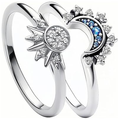 VBSJAH 2 Stück Sonne Mond Ring Set, Gold und Silber Damen Ringe, Freundschaftsringe, Matching Rings, Dupes, Geschenke Für Frauen