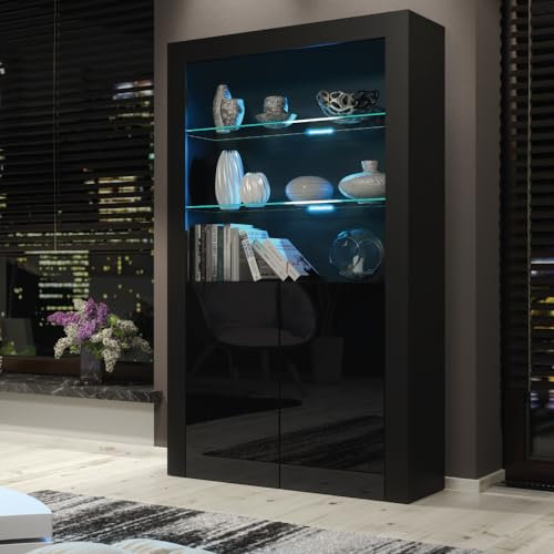 Creative Furniture Sideboard 170cm Black Display Cabinet Modern Stand Black Gloss Doors Free LED