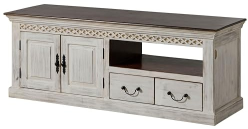 MASSIVMOEBEL24.DE TV-Board Mango/Akazie 160x50x60 weiß gewachst Castle-ANTIK #103, Farbe:weiß gewachst, Größe:160x50x60 cm (BxTxH)