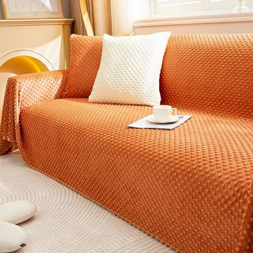 AMDXD Sofaüberwürfe, Einfarbig Punkt Muster Sofa Überwurfdecke Dünn, Anti-Rutsch Sofahusse in Plüsch für Hunde Haustierfreundliche - 180x180CM, Orange