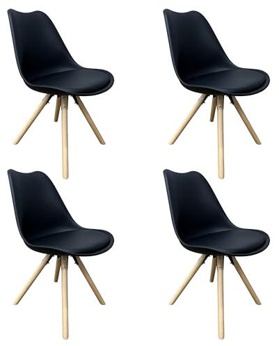 Mevsim Store Esszimmerstühle 4er Set Schwarz - Kunststoff mit Massivholzbein - Moderner Wohnzimmerstuhl - Kunststoffsitz Holzstühle - Aufenthaltsraum/Startseite/Büro Stuhl - Küchenstuhl Buche Beine