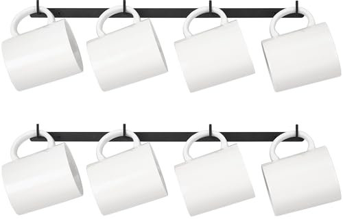 Dahey Metal Coffee Mug Rack Wall Mounted with 8 Hooks, Set of 2, Mug Display Rack Cup Holder Storage for Kitchen Dining Room Coffee Bar, Black