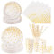 Aitsite 100 Stück Pappteller Set, Weißgold Partyteller Einweggeschirr Besteck Wiederverwendbar Papier Geschirr Set mit Teller Servietten Strohhalmen und Bechern für Geburtstag Hochzeiten Jubiläums