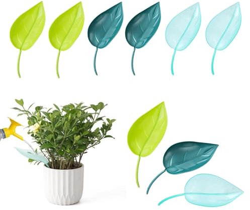 WJUAN Distributore Acqua Piante, 9 Pezzi Imbuto Forma Foglia 3 Colori, Divertente Dispositivi Irrigazione Plastica, Design Luminoso Umanizzato, per Piante Interno Esterno