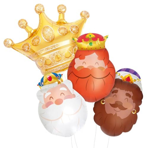 OH YEAH Set mit 3 Luftballons mit König und 1 Kronenballon, Dekoration für Ballons mit Könige, Metallic-Party-Luftballons, einfache Montage