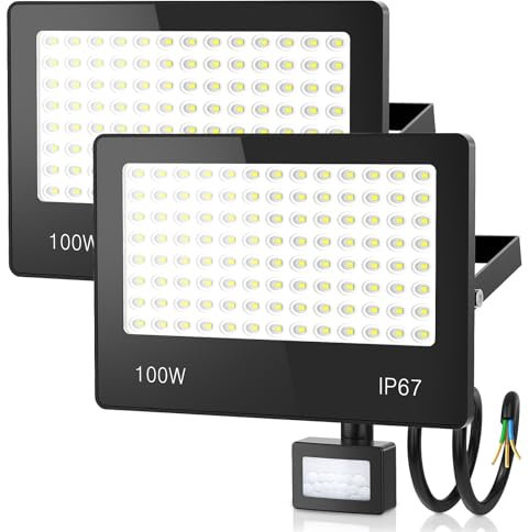 HAPYLUMI 100W Projecteur LED Exterieur Detecteur de Mouvement 10000LM, IP67 Etanche Spot LED Extérieur 6500K Blanc Froid Éclairage Extérieur pour Patio,Garage, Jardin, Terrasse