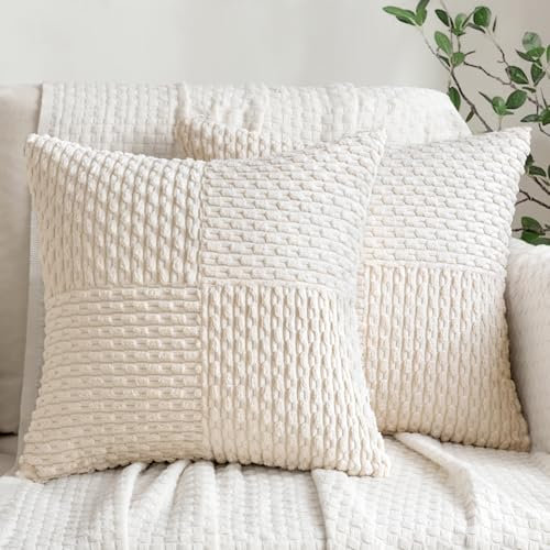 MIULEE 2er Set Kordsamt Kissenbezug Weihnachten Patchwork Dekokissen Boho Dekorative Sofakissen Modern Kissenhülle Sofa Zierkissen Couchkissen für Wohnzimmer Schlafzimmer 45x45 cm Beige