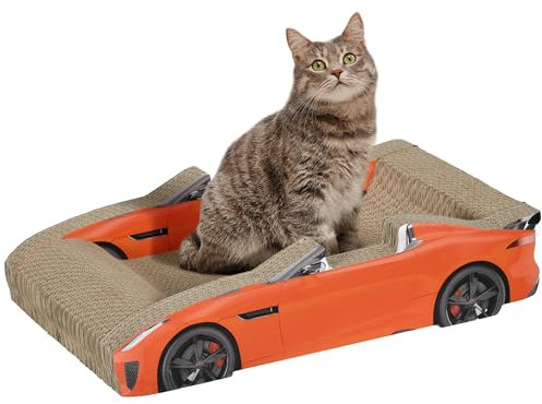 PawHut Car-shaped Cat Scratcher Cardboard 2 in 1 with Catnip, Red