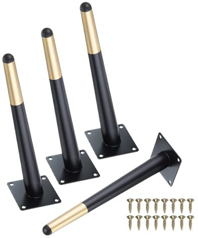 Uxcell 4 Pcs Metal Furniture Leg, Replacement Couch Legs Cabinet Feet, Black & Gold Modern Furniture Legs Slant Angled Tapered Legs for Cupboard Table Sofa Chair, 12 Inch