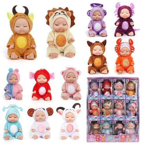 JOAASU 12 Stück Babypuppe, Mini Baby Puppe, Mini Reborn Puppen, Newborn Reborn Baby, 12 Constellations Sleeping Rebirth Dolls, Puppenspielzeug für Mädchen, Kleinkinder und Kinder