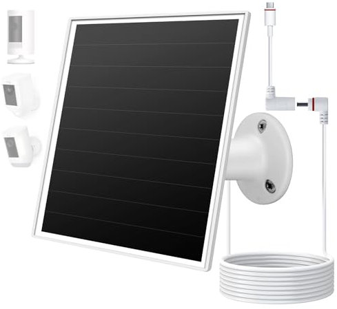 Panneau solaire de 6W pour la caméra Ring, chargeur solaire doté d'un port DC 3,5×13,5 mm (adaptateur connecteur bouchon vers USB - C), compatible avec la caméra Ring Stick Up Cam Battery.