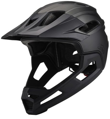 Mountain Bike Helmet for Adult Breathable Shock-Proof PC Full Face Bike Helmet with Detachable Chin Holder & Visor Adjustable Unisex Black Bike Helmet for Biking Outdoor,Mountain Bike Helmet Full Face