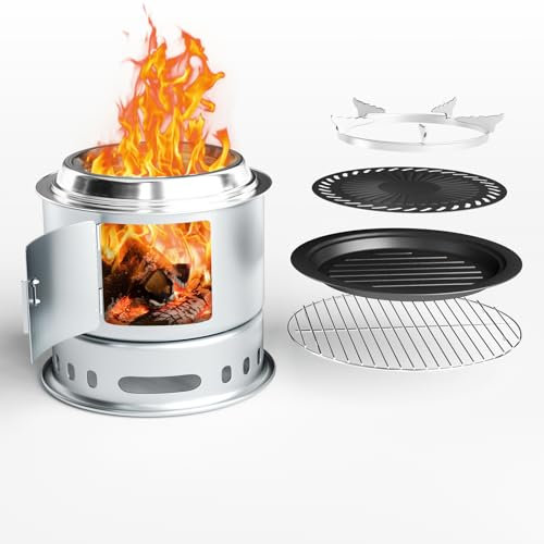 GRILL FORCE 5-in-1-Feuerstelle mit Grillplatte, Grillrost, koreanischer Grillplatte und Topfständer, 29,2 cm, tragbare Outdoor-Feuerstelle, rauchfreie Feuerstelle, Holzverbrennung für Camping,