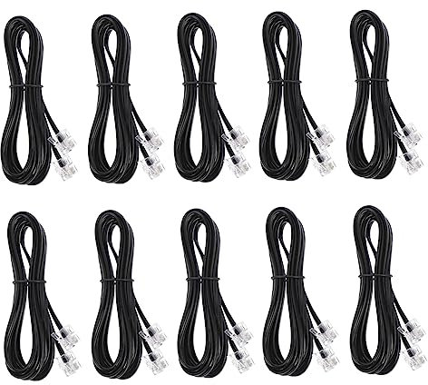 Angoily 10 Pezzi Cavo Telefonico Piatto a 4 Fili 2 Metri, Di Collegamento Telefonica Per Uso Domestico e Ufficio, Filo Per Fissa Rivestimento Pvc Resistente, Trasmissione Audio Chiara