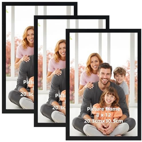 Hoikwo Bilderrahmen 20x30 cm - Moderne Schwarze Fotorahmen für Wand oder Tisch, 3er Set Rahmen für Fotos, Bilder, Poster