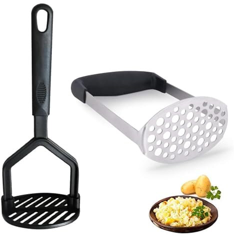 2PCS Potato Masher, Potatoes Masher with Non Slip Handle Two-Sided Kitchen Gadget, Ergonomic Handle, for Mashed Potatoes Fruits Jam Vegetables, Integrated Storage Hole