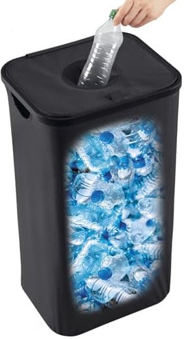 WELLENBORG Pfandflaschen-Sammelbehälter mit Deckel | Inklusive 2 Tragetaschen & Klettverschluss | Großes Fassungsvermögen - 100L | Leergutbehälter mit breitem Einwurf | Zusammenfaltbar & waschbar