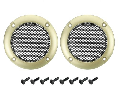 sourcing map 2 Pcs 2inch Black Speaker Grill Mesh Metal Woofer Guard Protector Dust Cover Gold Decorative Circle ABS Frame with Screws for Home Audio Car Speaker Replacement
