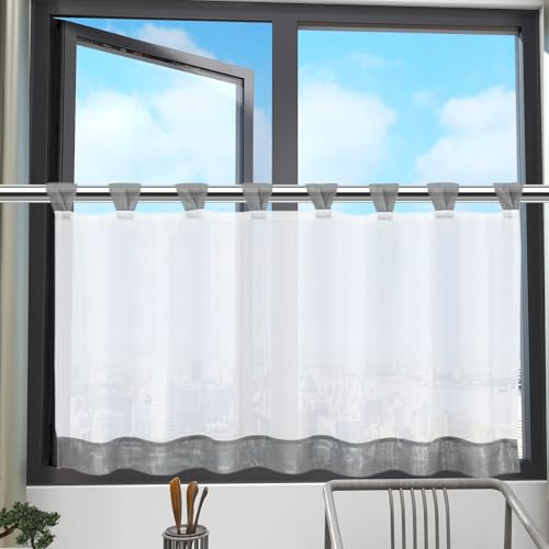 Kurzgardine mit Schlaufen 45 X 120cm Bistrogardinen, Scheibengardinen Küche | Halbtransparente Scheibengardinen Modern, Küchengardinen Voile für Küchenschränke, Cafés, Schlafzimmer, Wohnmobile