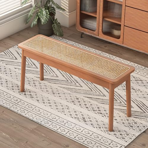 Gewebte Rattan-Eingangsbank, Bauernhaus-Holzbank, Rustikale Esszimmerbank Aus Massivholz, 2 Personen, Rechteckige Bank for Wohnzimmer, Schlafzimmer, Esszimmer(Brown a,100x28x45cm)