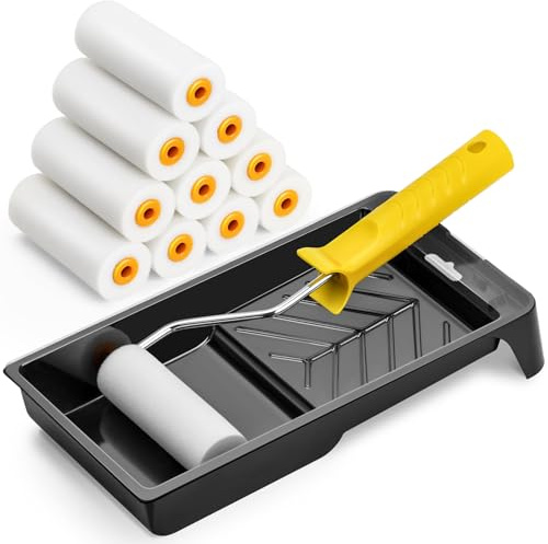 Farbroller Set, Lackierwalze Schaumstoff Farbwalzen Farbwanne Schaumwalzen - Kleine Paint Roller mit Hoher Dichte
