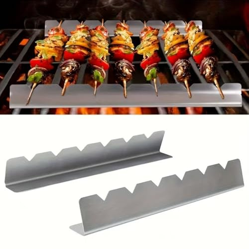 Set of 4 Barbecue Skewers Stainless Steel Rack, Kebab Attachment for Gas Barbecue Skewers Grill for 6 Skewers BBQ Grill Accessories for Outdoor Camping Hiking or Picnic