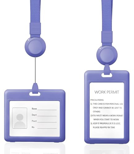 ATTEEFI 2 Pièces Protege Badge Transparent Double Face, Porte Carte avec Cordon Rétractable, Porte Badge Plastique, pour Cartes Travail, Carte D'identité, Gris-Bleu, Horizontales et Verticales