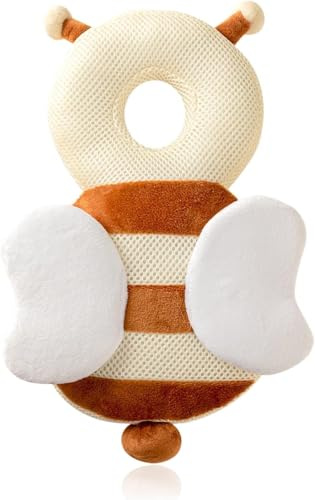 Kopfschutzkissen für Babys, verstellbares und atmungsaktives Rucksackkissen für Kleinkinder, geeignet für Kinder, die Krabbeln und Laufen lernen, mit Knieschützern (Netzstoff-Biene)