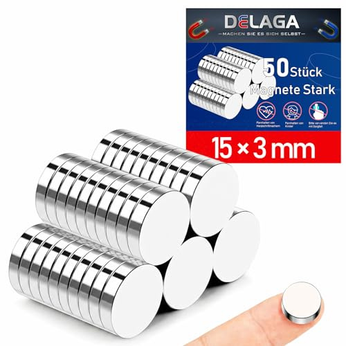 50 Stück Magnete Stark, Mini Magnete 15x3mm | Kleine Magnete 3D Druck für Magnettafel, Kühlschrank, Whiteboard, Pinnwand, Büro