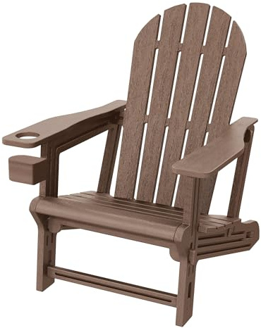 ML-Design Adirondack Loungestuhl mit Getränkehalter, Braun, Gartenstuhl aus Kunststoff, Holzoptik, Gartensessel mit Stecksystem, Adirondack Chair wetterfest, Outdoor Loungesessel für Garten & Terrasse