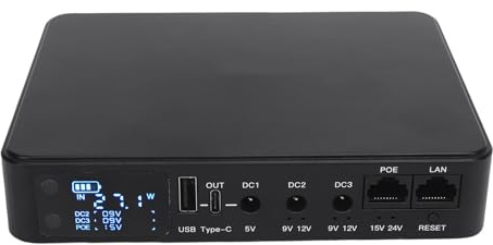 YDuupxe Mini UPS Batería de Respaldo Fuente de Alimentación Ininterrumpida 18000 MAh con Carcasa Ignífuga Pantalla Digital HD Salida DC USB PoE para Enrutador Módem Cámara de Seguridad (Enchufe de